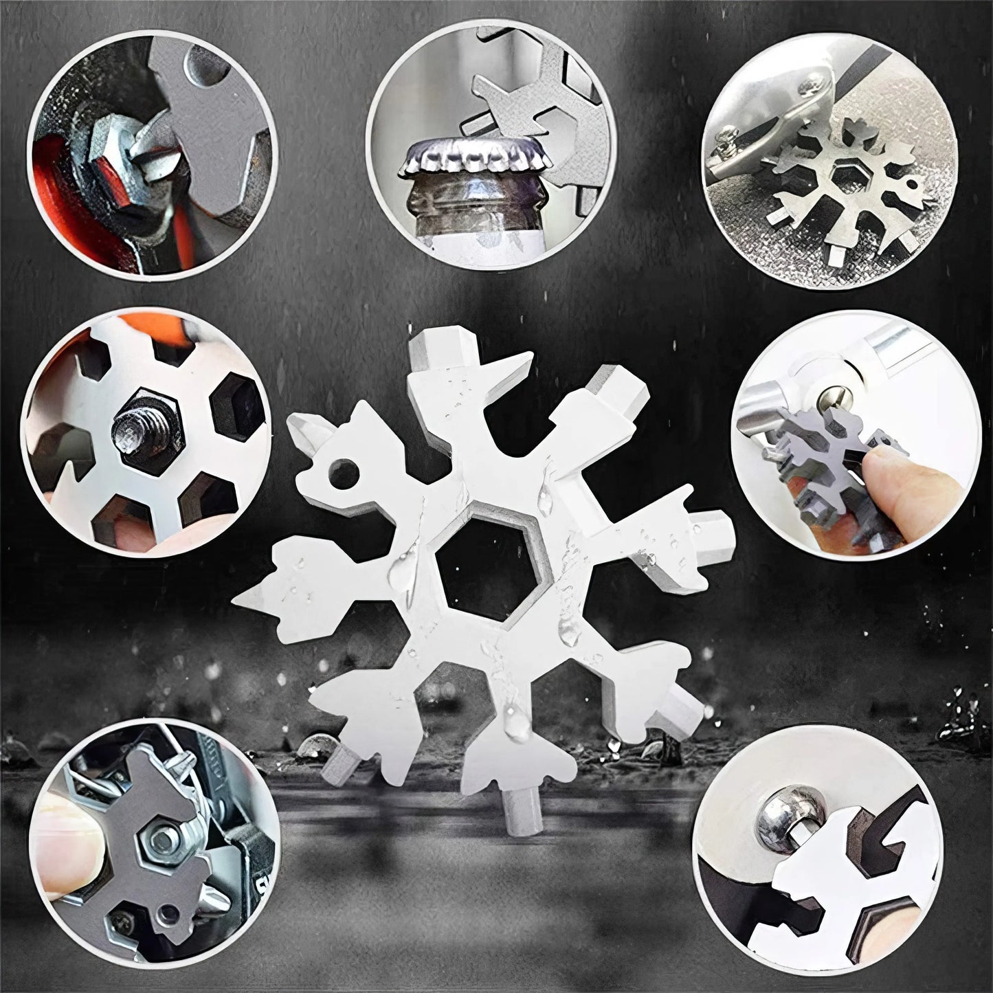 1 Snowflake Multifunctional Tool, Stainless Steel Bottle Opener, Screwdriver Wrench, Essential Camping