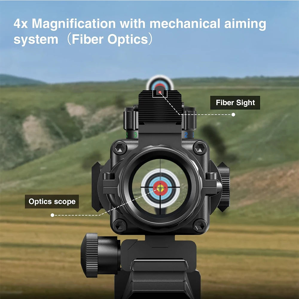 4x32 Tactical Riflescope with Fiber Optic Sight RGB Illuminated Reticle Prism with 20 mm Picatinny Rail
