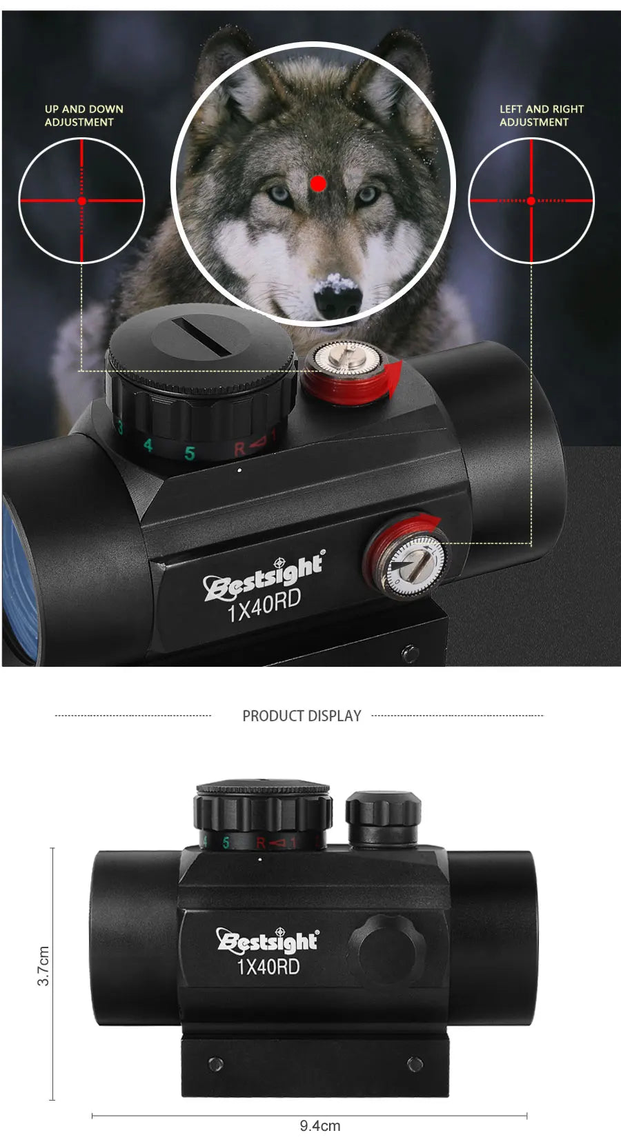 1x40 Red Dot Sight Green Red Dot Sight Illuminated Airsoft Air Hunting with 11/20mm Rails