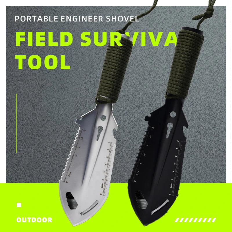 Folding Survival Shovel, Stainless Steel Multi-Tool Camping Spade with Pickaxe & Saw, Portable Tactical EDC Gear for Hiking