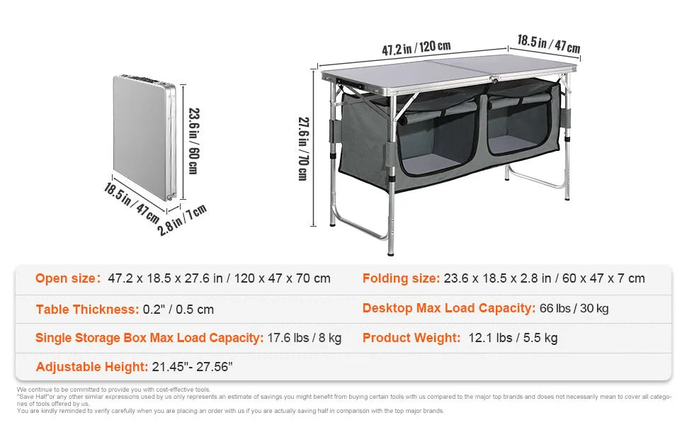 SucceBuy Camping Kitchen Table Quick set-up Folding Camping
