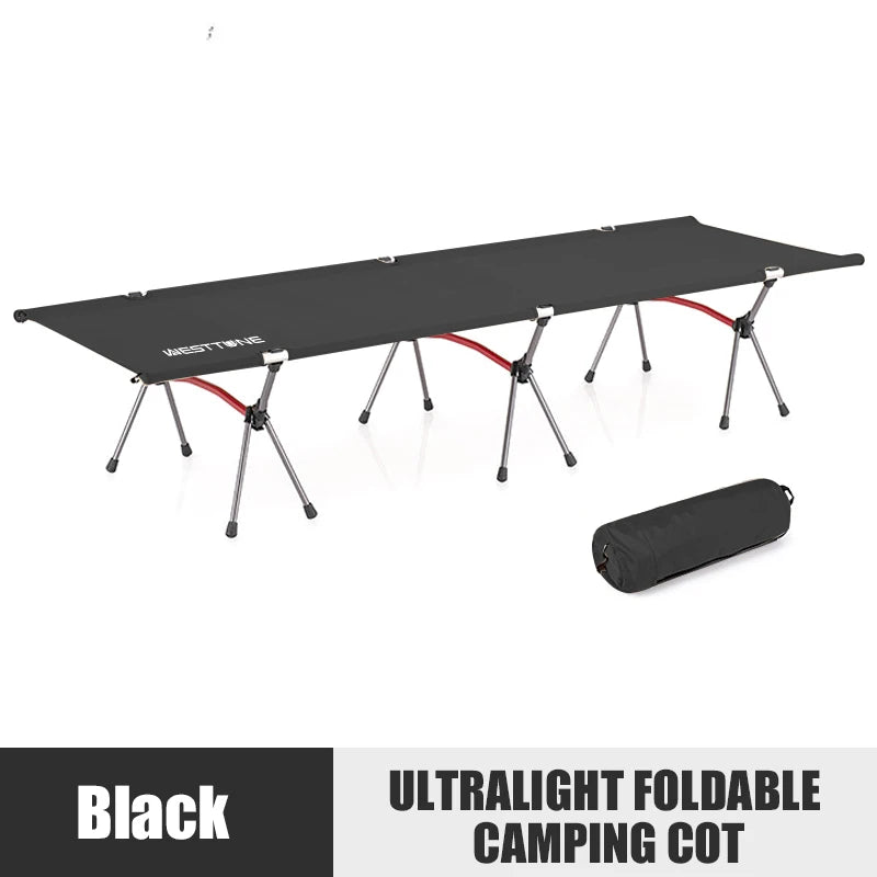 WESTTUNE Camping Cot with Leg Extenders Portable Folding Bed Ultralight Aluminum Alloy