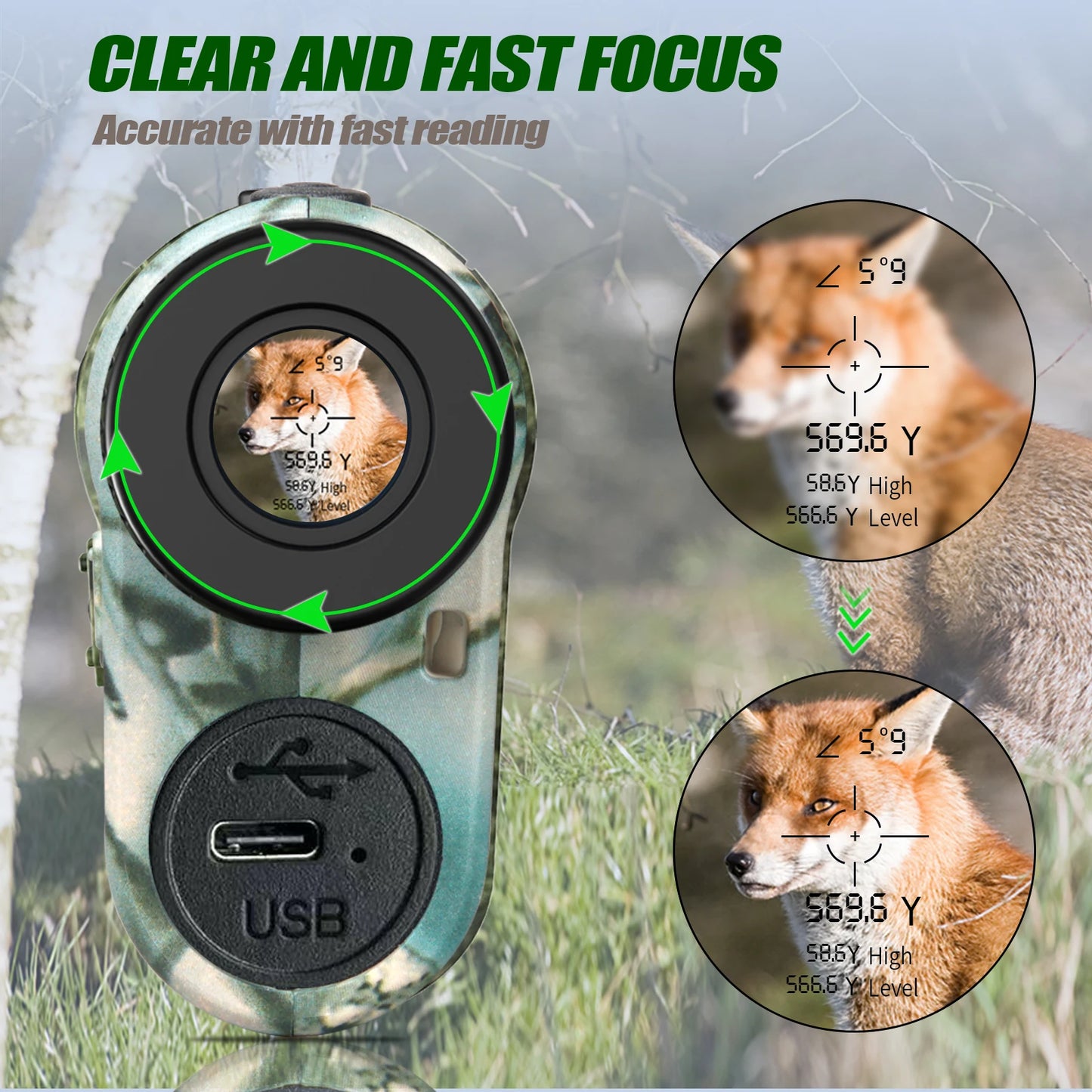 REVASRI 6x 1000M Laser Rangefinder for Hunting, with Horizontal Vertical distance Speed and Scan Modes