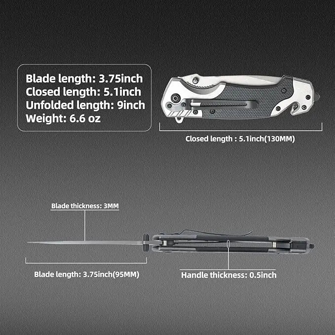 Folding knife with clip, EDC small knife with webbed opening and padded lock,