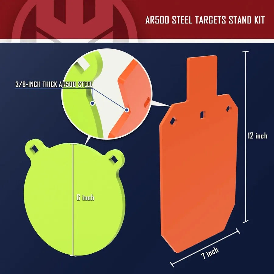 AR500 Steel Target Stand System Kit for Outdoor Shooting Range with 3 8 Thick 7x12 Silhouette Targets and 3 8 Th