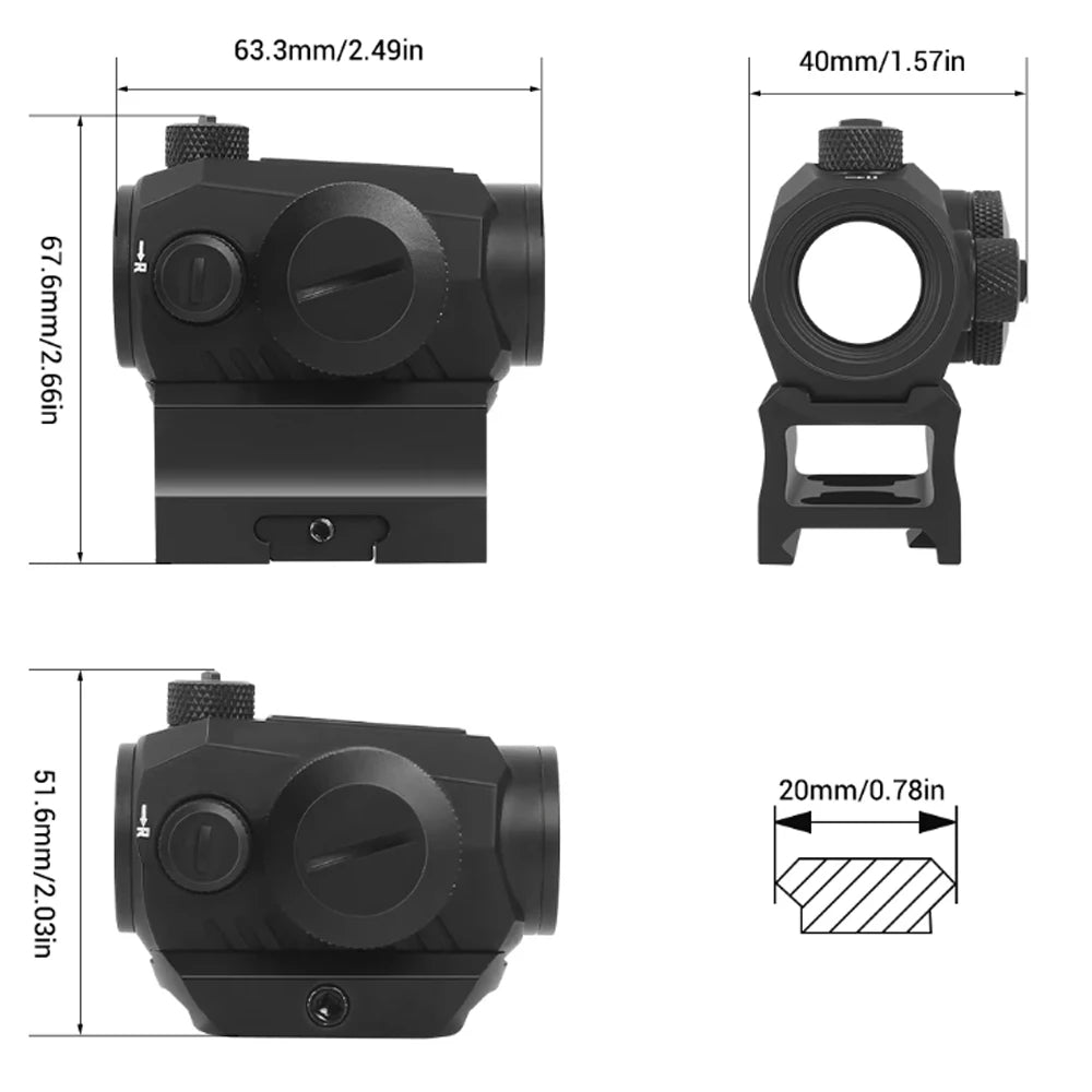 1X20mm Red Dot Sight Motion Awake 2 MOA Red Dot Optics Scope With Riser Mount For Hunting Scopes