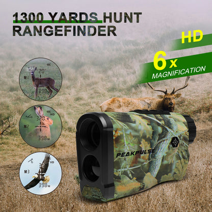 PEAKPULSE 1300 Yards Laser Range Finder for Hunting Waterproof 6X Rangefinder Height Angle Horizontal Distance Meter