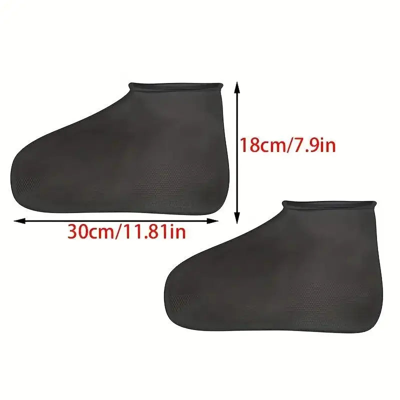 1 pair of black latex waterproof shoe covers, anti slip and wear-resistant, suitable for mountaineering and hiking