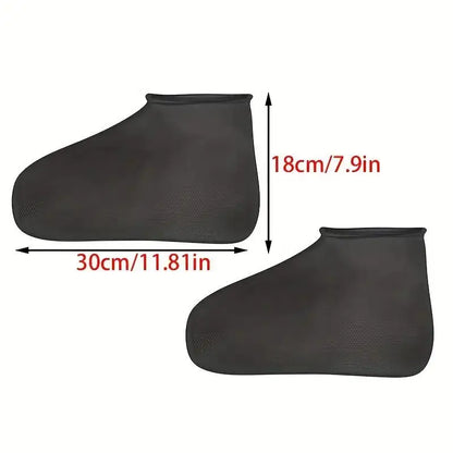 1 pair of black latex waterproof shoe covers, anti slip and wear-resistant, suitable for mountaineering and hiking