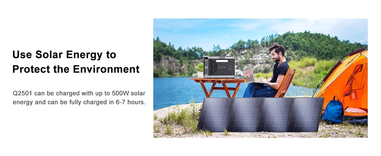 SOLARPLAY Q2501 Portable Power Station 2160WH LiFePO4 Battery with 2400W (4800W Peak) AC Output Solar Generator