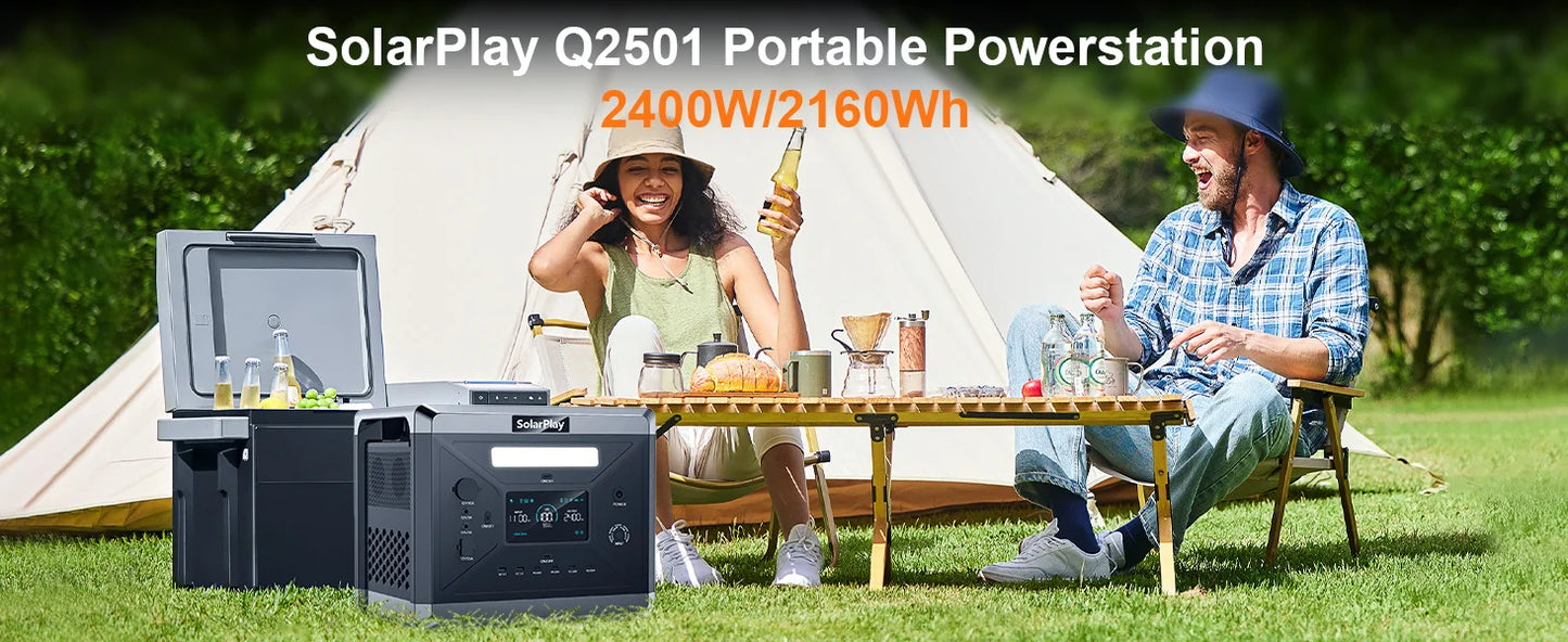 SOLARPLAY Q2501 Portable Power Station 2160WH LiFePO4 Battery with 2400W (4800W Peak) AC Output Solar Generator