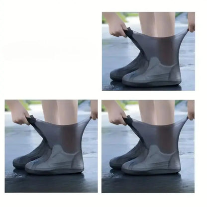 1 pair of black latex waterproof shoe covers, anti slip and wear-resistant, suitable for mountaineering and hiking