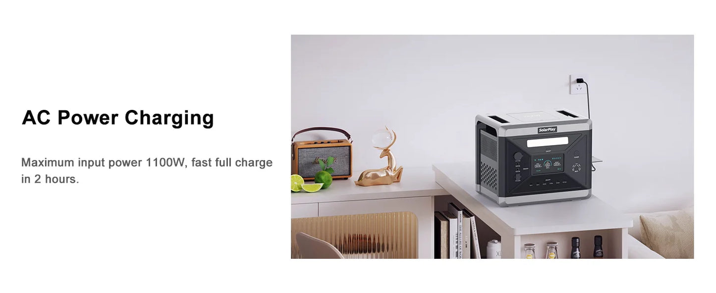 SOLARPLAY Q2501 Portable Power Station 2160WH LiFePO4 Battery with 2400W (4800W Peak) AC Output Solar Generator