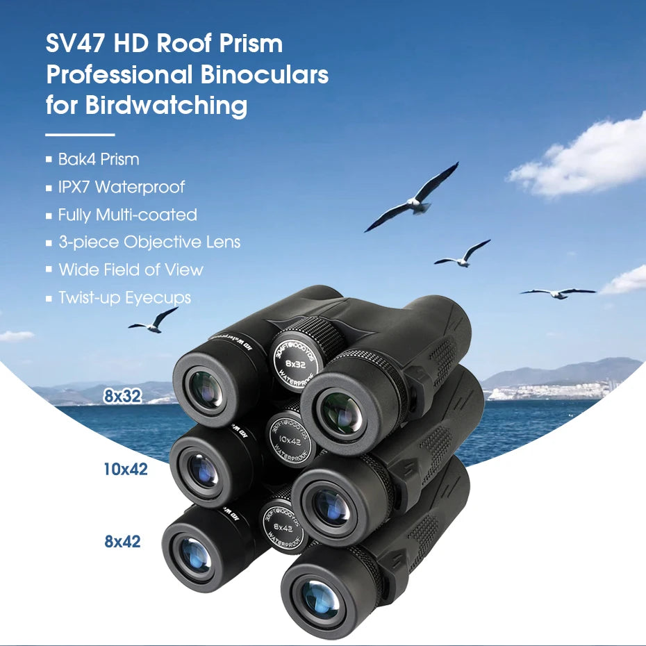 Svbony SV47 Binoculars for Adults, 8x32/8x42/10x42 Bak4 Prism HD FMC Lens Waterproof