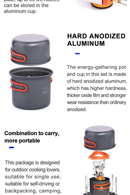 Camping Cookware Set Outdoor Tableware Equipment Supplies Burner Stove Folding Knife Fork Portable Pot Suit Tourism Cup