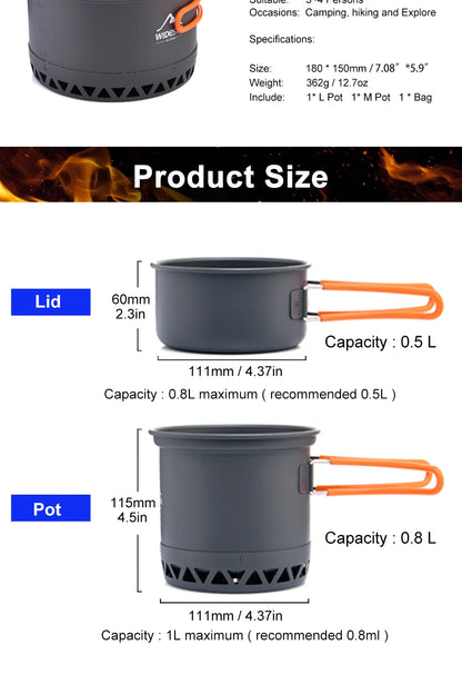 Widesea Camping 1.3L 2.3L Cookware Outdoor Cooking Set