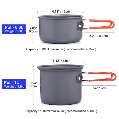 Camping Cookware Set Outdoor Tableware Equipment Supplies Burner Stove Folding Knife Fork Portable Pot Suit Tourism Cup