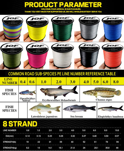 JOF 8 Strands 1000M 500M 300M 100M Braided Fishing Line