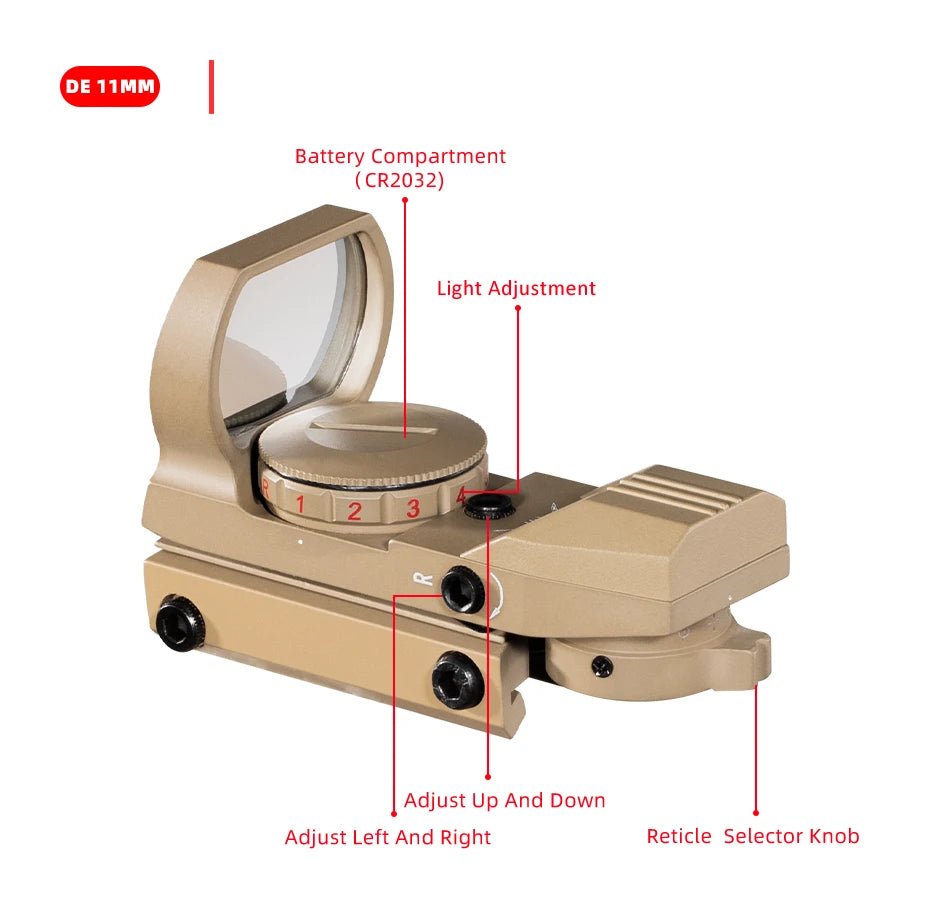 Red Dot 20mm / 11mm Red Dot BK Scope DE QD Sight Dovetail Riflescope Reflex Optics Sight For Hunting Rifle Gun Airsoft Tactical