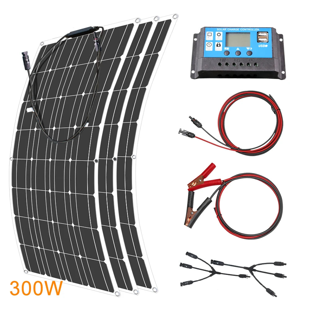 12V Flexible Solar Panel 600W 100W 200W 300W 400W 500W Bendable Waterproof Monocrystalline