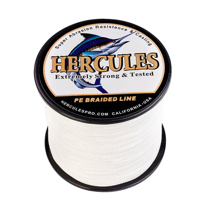Hercules-Braided Fishing Line, 4 Strands, Fishing Line, White PE, 100m, 300m, 500m, 1000m, 1500m, 2000m, 6-100lb