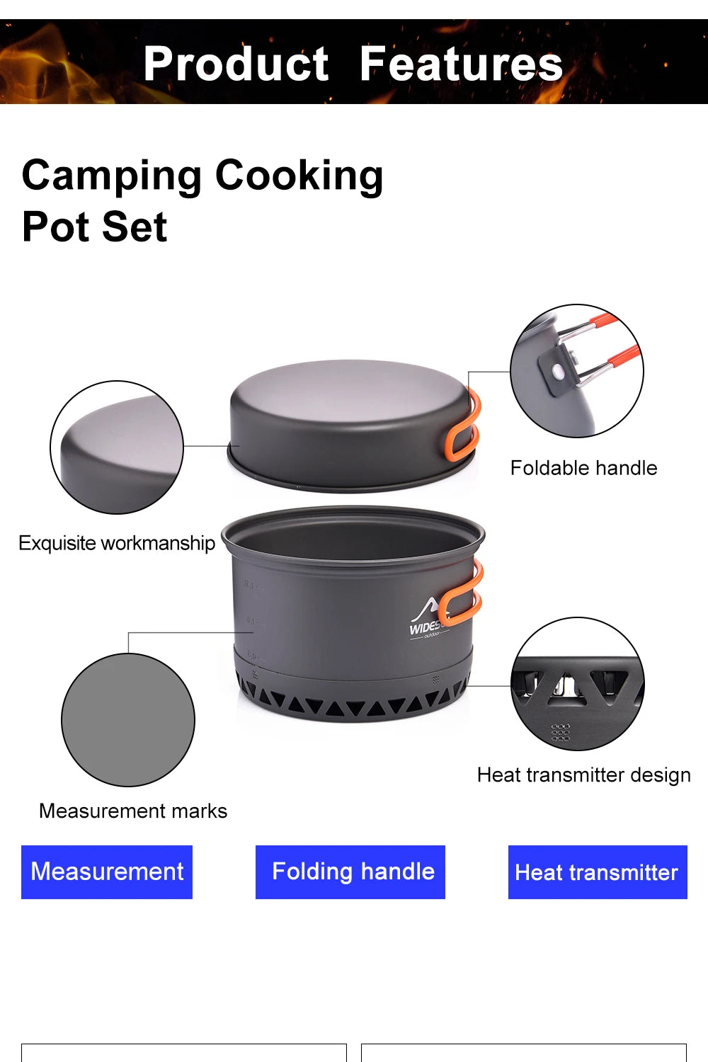 Widesea Camping 1.3L 2.3L Cookware Outdoor Cooking Set