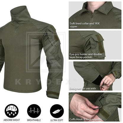 KRYDEX Ranger Green Tactical Combat Shirt For Hunting Outdoor CP Style Outdoor Camouflage Tops + Elbow Pads