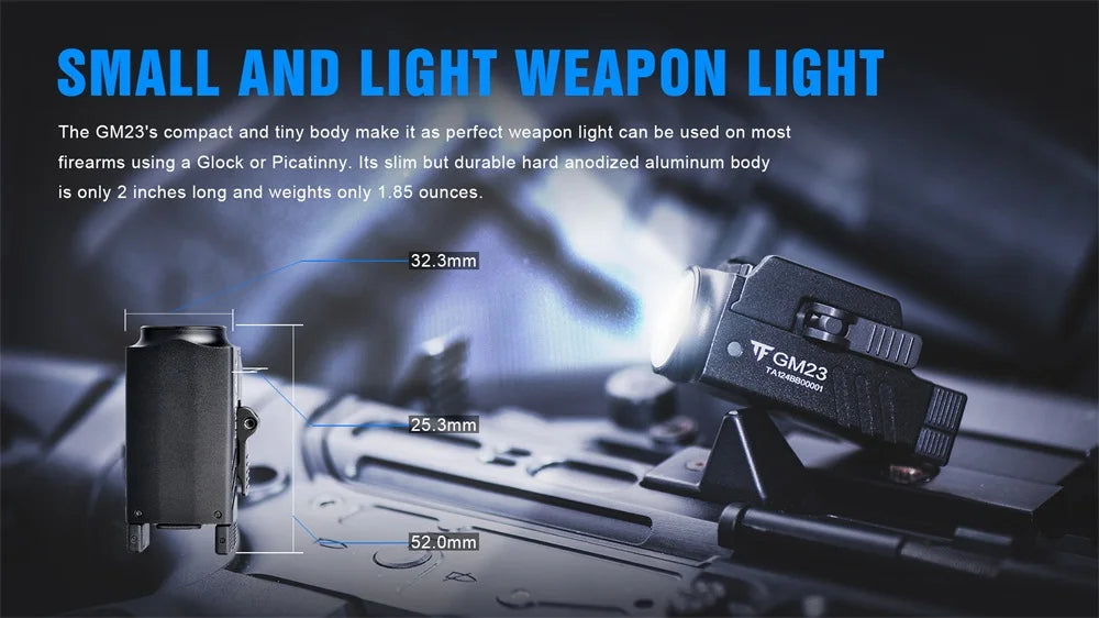 Trustfire GM23 Tactical Led Flashlight 800LM USB Rechargeable Quick Release Lights for GL & 20mm Picatinny Rail Tauru TX2