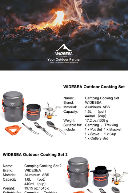 Camping Cookware Set Outdoor Tableware Equipment Supplies Burner Stove Folding Knife Fork Portable Pot Suit Tourism Cup