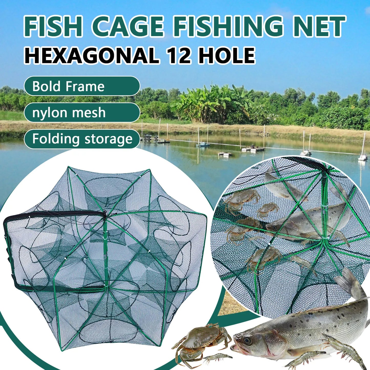 Folding lobster cage 2025  fish shrimp crayfish crab fishing net nylon material
