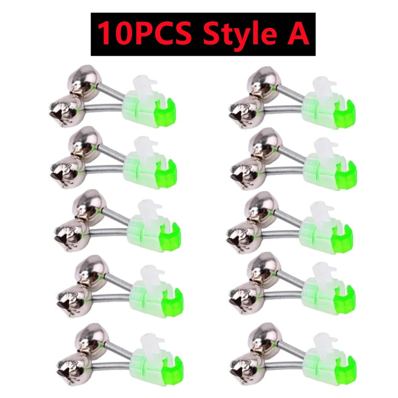 10-1PC Fishing Bite Alarms Fishing Rod Bells Tip Clip Bells Ring Green ABS