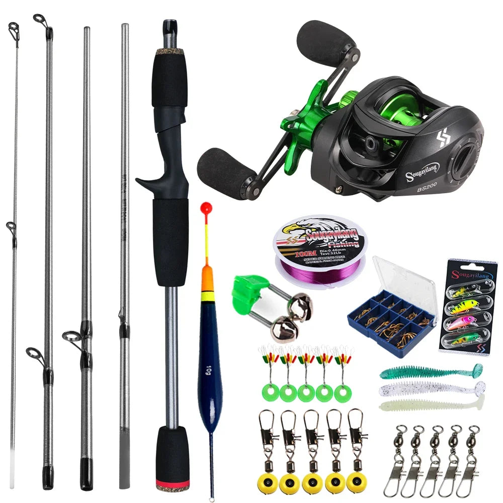 Sougayilang Baitcasting Fishing Rod and Reel Combo 5Section Fishing Rod and 7.2:1 Gear Ratio Reel Full Kit