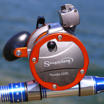 Sougayilang Line Counter Trolling Reel Conventional Level Wind Fishing Reel for Sea Bass Grouper 4.1:1/6+1BB Max Drag 30Kg