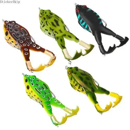 3pcs Topwater Frog Lures, silicone floating bait with double propeller legs, lead-free. Realistic multi-jointed fishing tackle