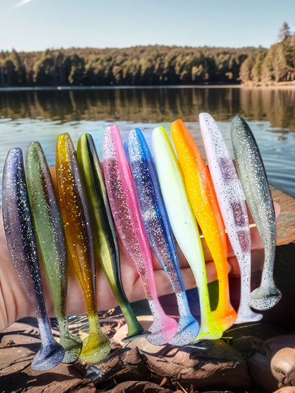 10Pcs 9cm Fishing Lures T Tail Worm Soft Bait Plastic Paddle