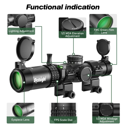 1-5X24 Tactical Optical Rifle Scope Red and Green Illuminated Reticle Hunting Scopes Compact Scope Ar15 Sight