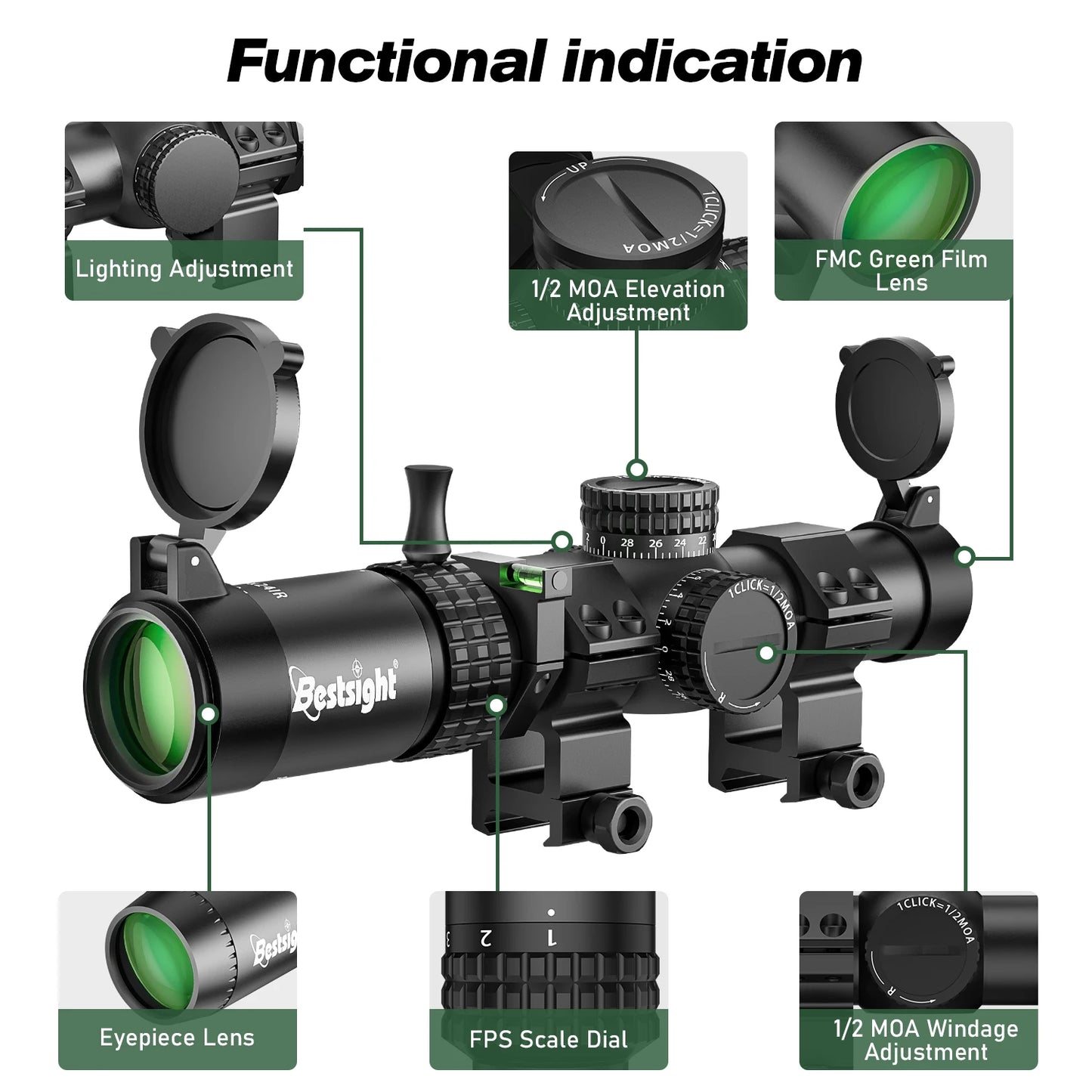1-5X24 Tactical Optical Scope Red and Green Illuminated