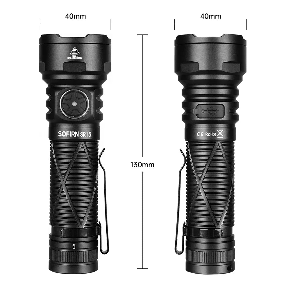 Sofirn SR15 4500LM Flashlight SFT25R Powerful LED Light 21700 USB C Rechargeable