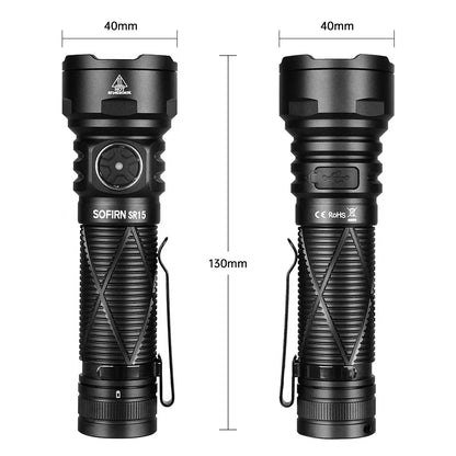 Sofirn SR15 4500LM Flashlight SFT25R Powerful LED Light 21700 USB C Rechargeable