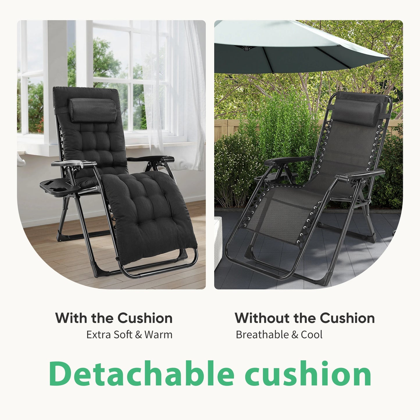 JHK Zero Gravity Portable Recliner  Chair with Cup Holder Trays Adjustable