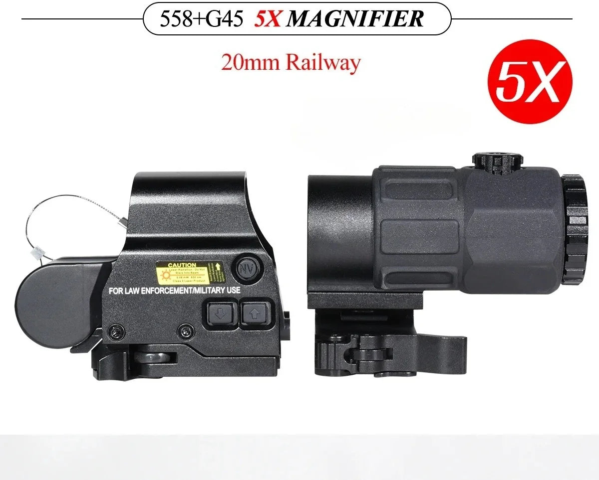 558 G33 Combo Hunting Holographic Sight Red Green Dot Reflex Tactical G43 G45 3X 5X Magnifier Sight Folding Side Flip Riflescope