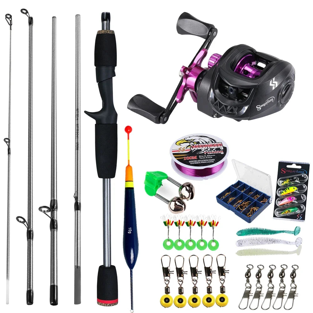 Sougayilang Baitcasting Fishing Rod and Reel Combo 5Section Fishing Rod and 7.2:1 Gear Ratio Reel Full Kit