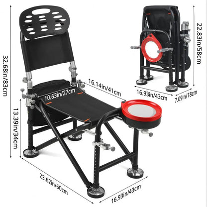 13 Gear Rise Fall 21cm Adjustment Fishing Chair with Backrest Rod Holder