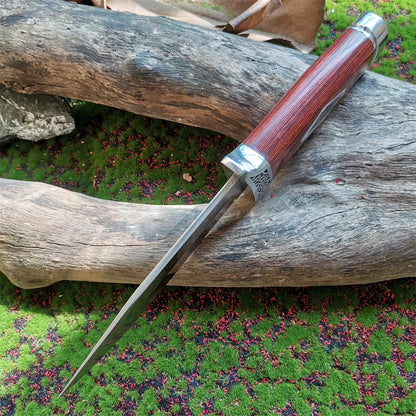 Outdoor Camping Knife, Fixed Blade Straight Knife with Wood Handle, 7Cr13 Steel Blade, Tactical and Survival Tool with Scabbard