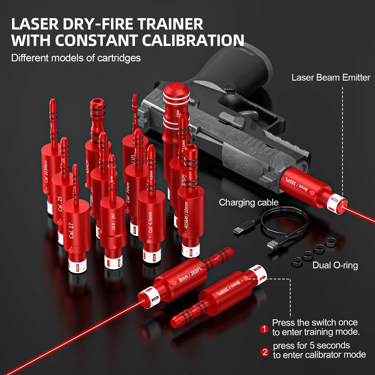 9MM 38SPL multifunctional magnetic red green light trainer, dual-purpose for training and calibration