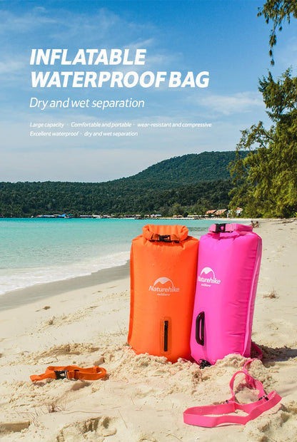 Naturehike Inflatable Swimming Buoy Waterproof 28L Storage Dry Bag Adjustable Belt Flotation Bag Dual Airbag Swim Drifting Float