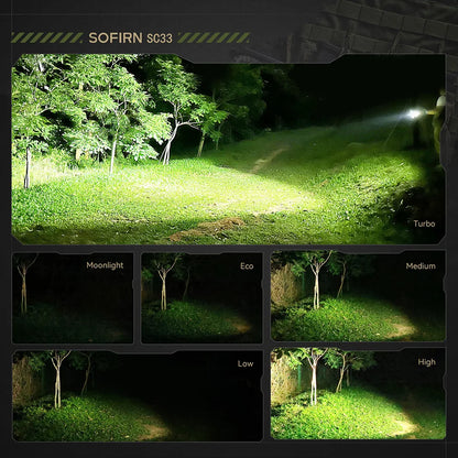 Sofirn SC33 XHP70.3 HI LED Flashlight Tactical 5200lm Powerful 21700 USB C Rechargeable Torch with Tail E-switch Outdoor Light