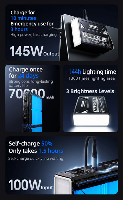 MOVESPEED LED Camping Lantern 70000mAh Large Capacity Battery w/ Rechargeable Lamp