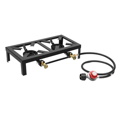 Portable 1/2 Burner Outdoor Gas Stove Propane Cooker with Adjustable 0-10Psi Regulator Hose for Patio Camping, BBQ