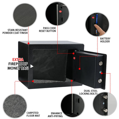 Ireproof Safes with Fireproof Money Bag Sensor Light Digital Keypad Home Safe